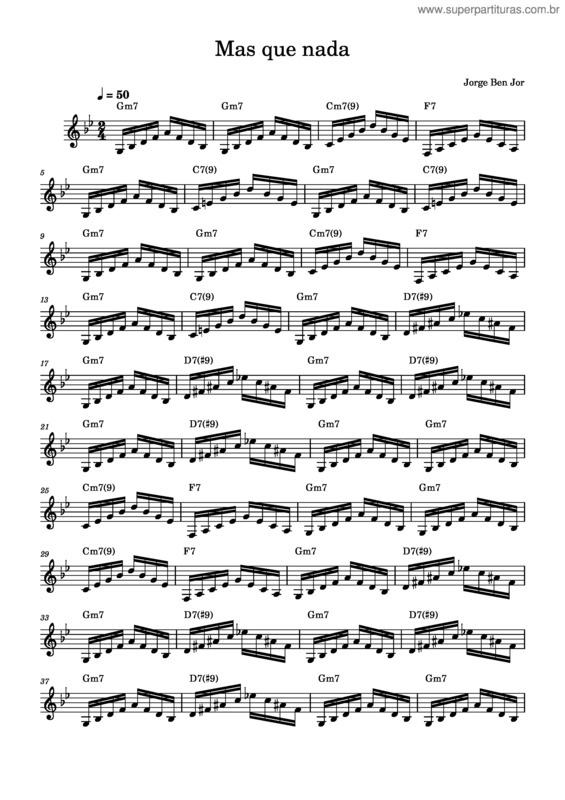 Partitura da música Mas Que Nada Tocando T 3 5 7 9 7 5 3