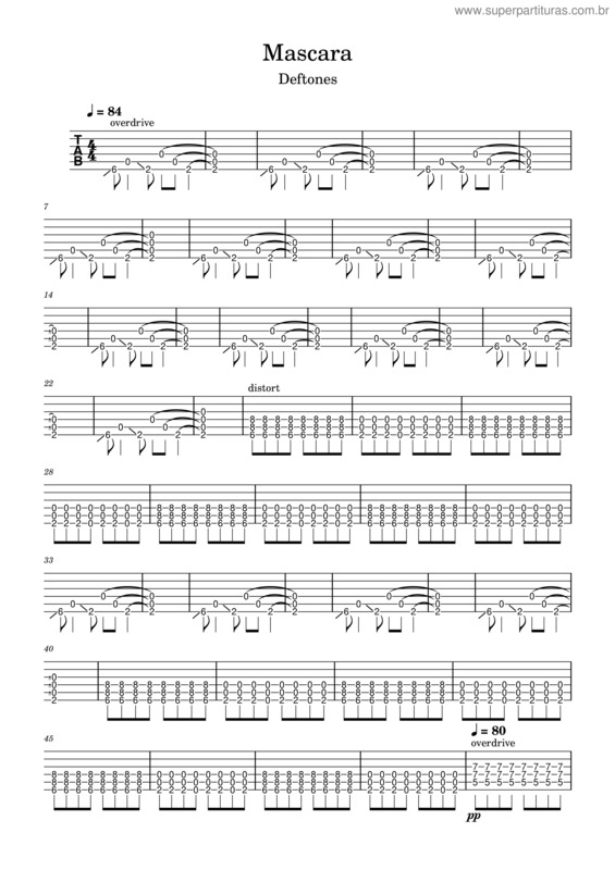 Partitura da música Mascara – Deftones