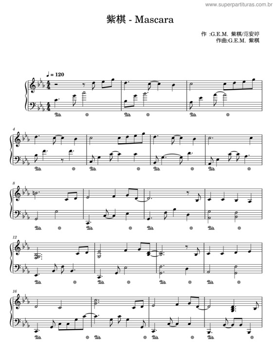 Partitura da música Mascara – G. E. M.