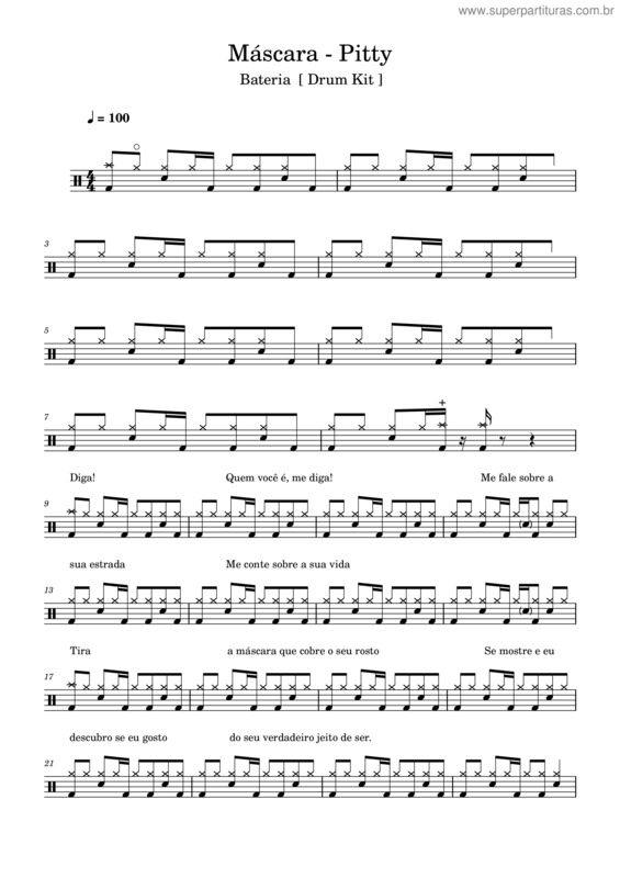 Partitura da música Mascara – Pitty