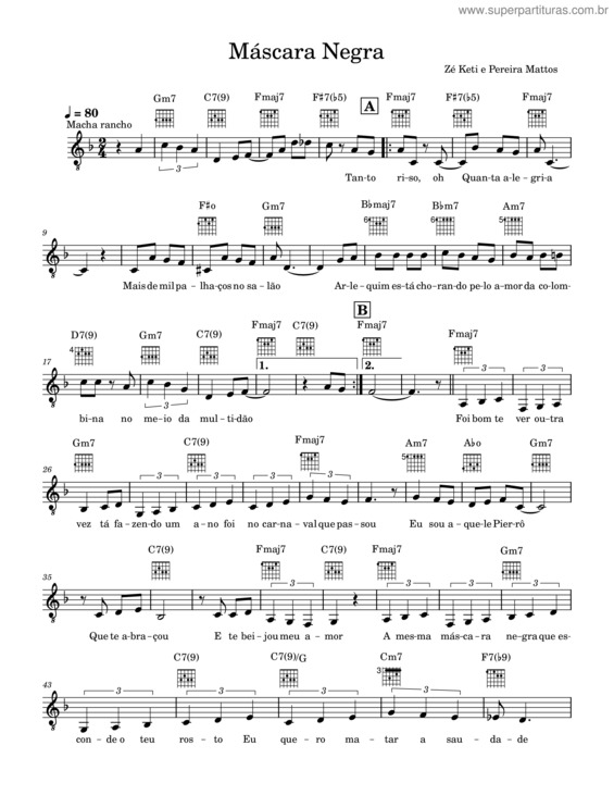 Partitura da música Máscara Negra – Zé Keti E Pereira Mattos Máscara Negra – Zé Keti E Pereira Mattos – F