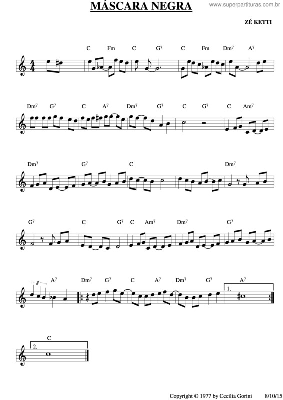 Partitura da música Máscara Negra