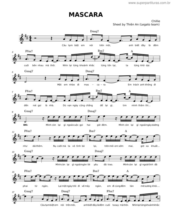 Partitura da música Mascara