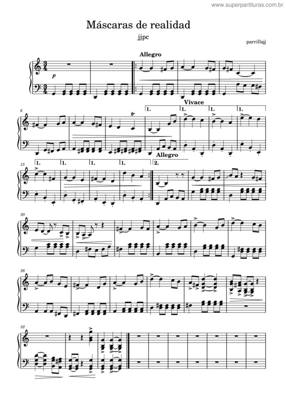 Partitura da música Máscaras De Realidad