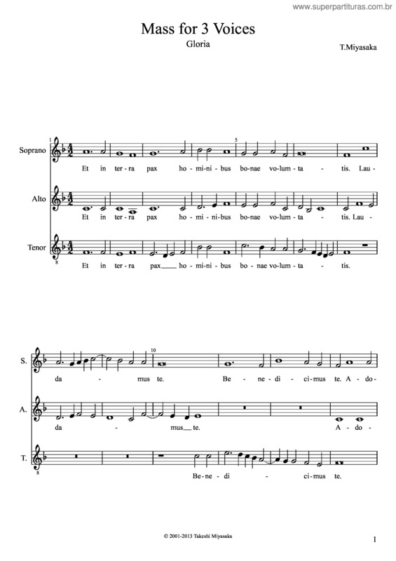 Partitura da música Mass For 3 Voices – Gloria