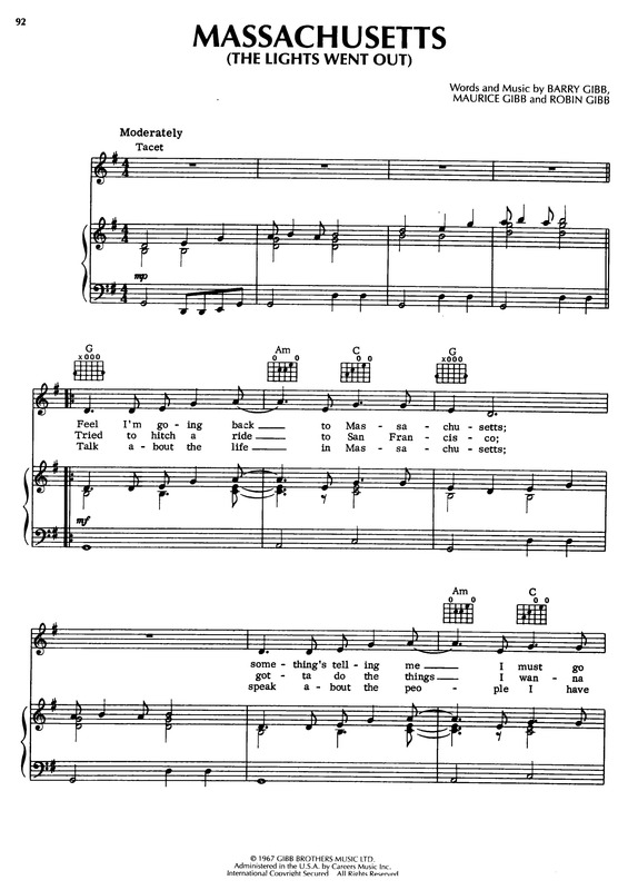 Partitura da música Massachusetts v.2