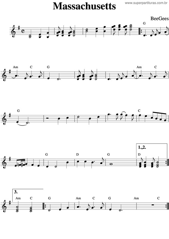 Partitura da música Massachusetts v.3