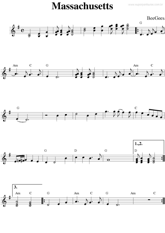 Partitura da música Massachusetts