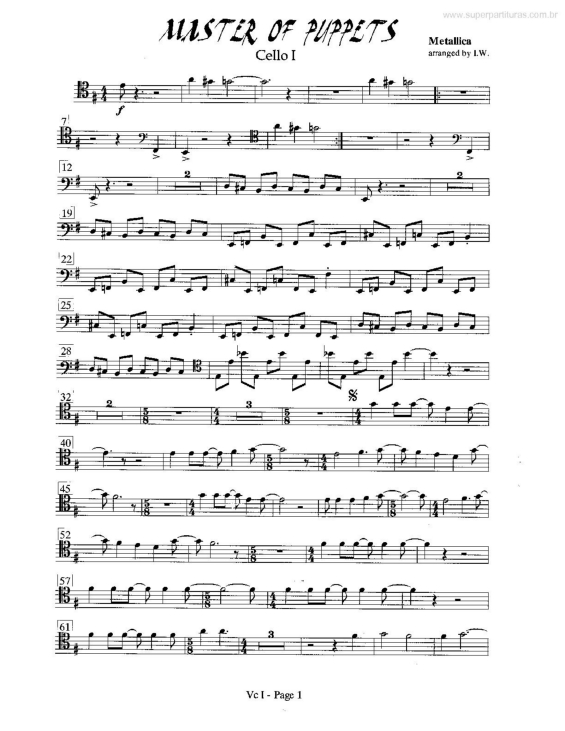 Partitura da música Master of Puppets