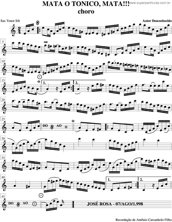 Partitura da música Mata O Tonico, Mata!!!