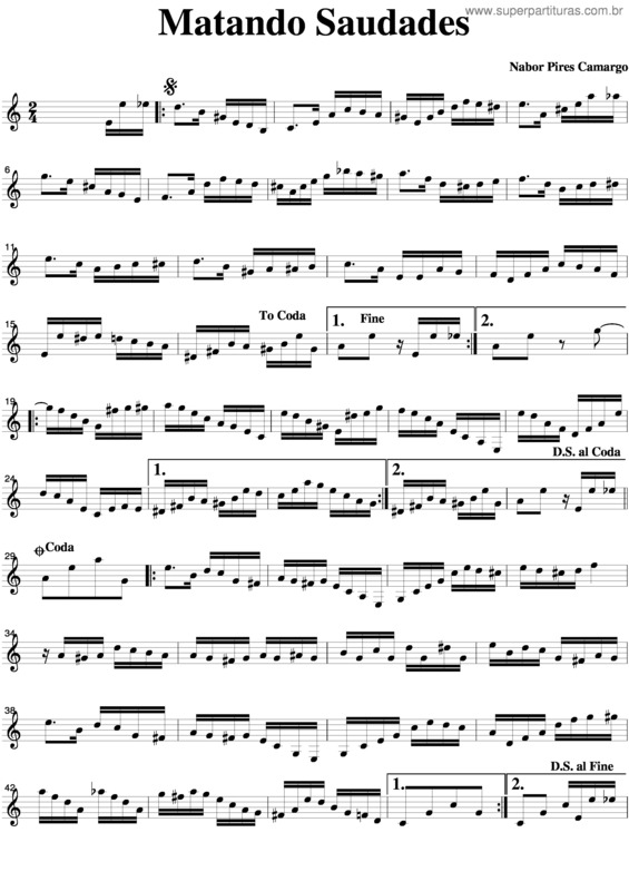 Partitura da música Matando Saudades