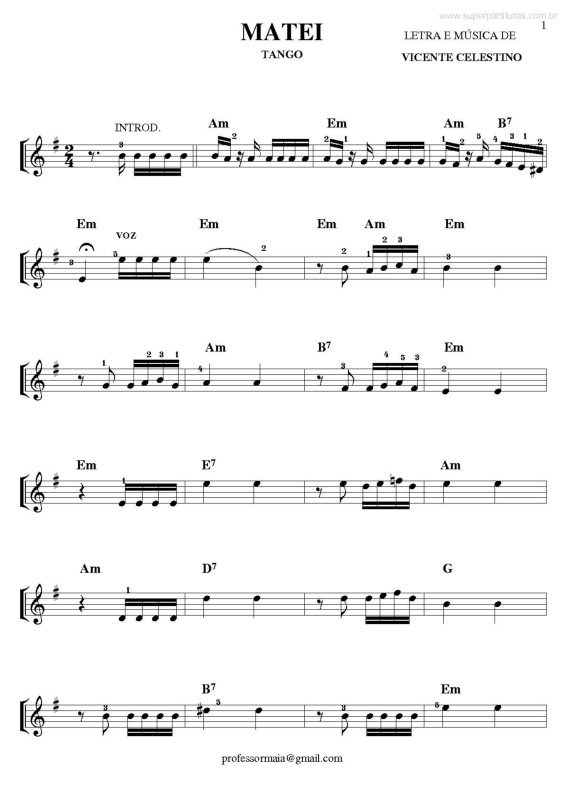 Partitura da música Matei