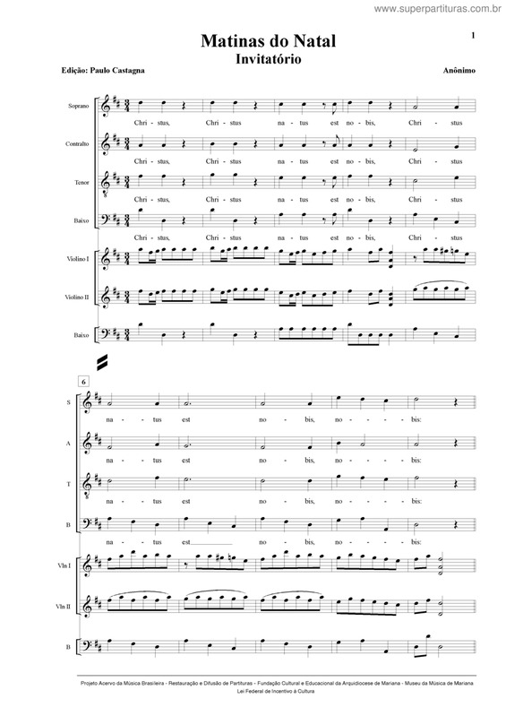 Partitura da música Matinas do Natal - Invitatório