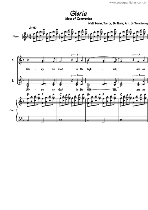 Partitura da música Matt Maher – Gloria – Glory To God – Mass Of Communion Satb