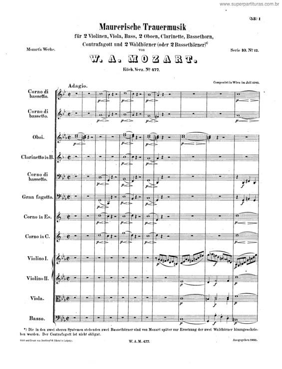 Partitura da música Maurerische Trauermusik