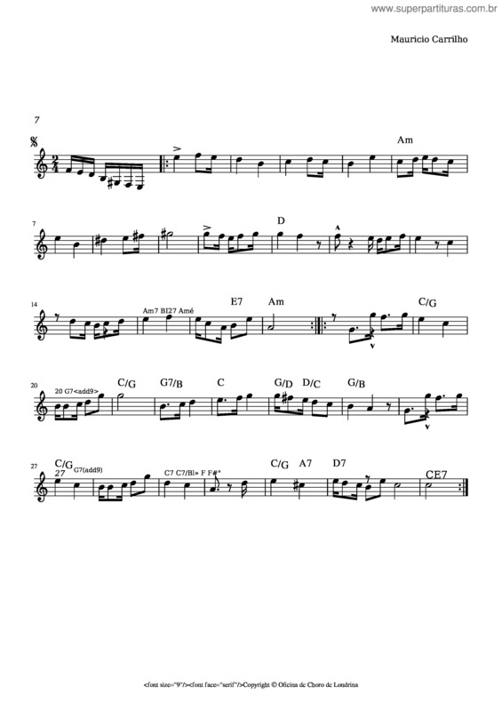 Partitura da música Maurício Carrilho. Paçoca.
