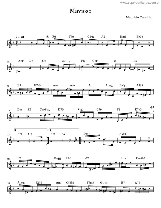 Partitura da música Mavioso – Mauricio Carrilho