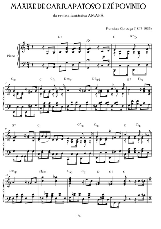 Partitura da música Maxixe de Carrapatoso e Zé Povinho