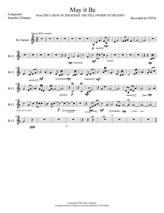 Partitura da música May it Be v.3