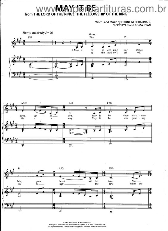 Partitura da música May It Be v.5