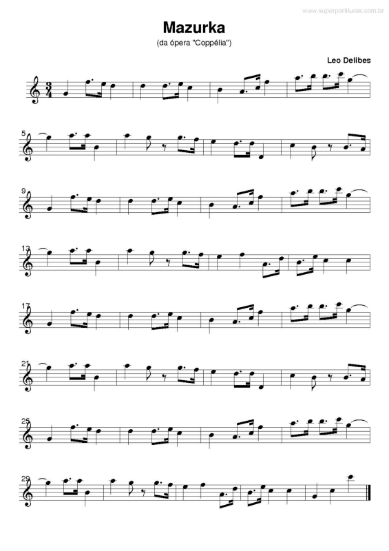 Partitura da música Mazurca (Coppélia)