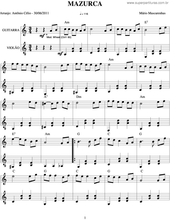 Partitura da música Mazurca