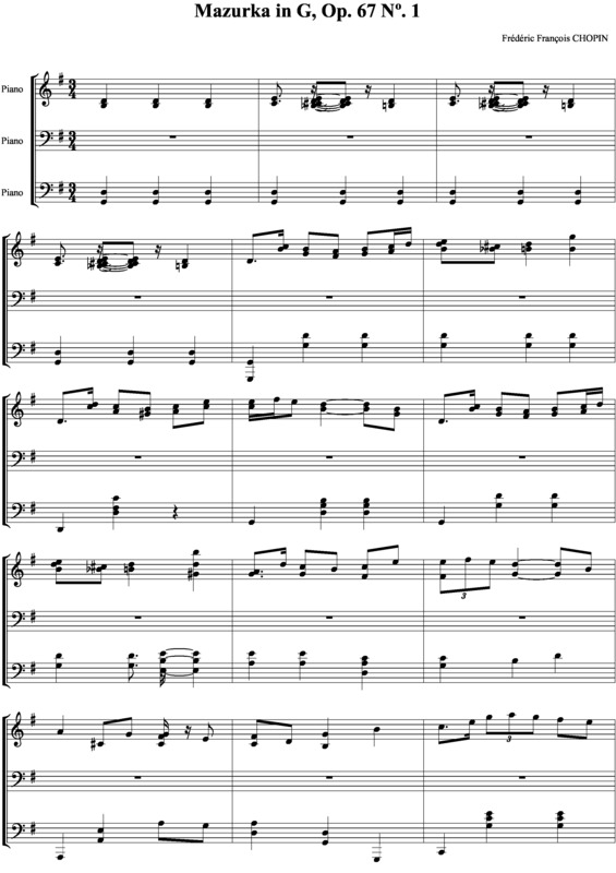 Partitura da música Mazurka em G Op.67 no.1