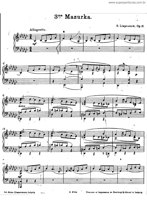 Partitura da música Mazurka No. 3