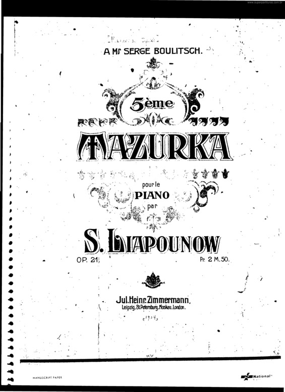 Partitura da música Mazurka No. 5