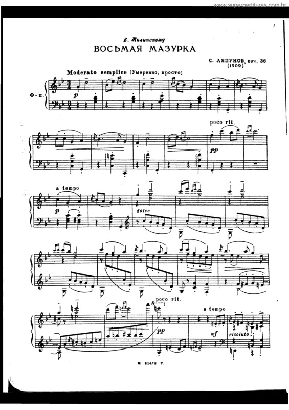 Partitura da música Mazurka No. 8