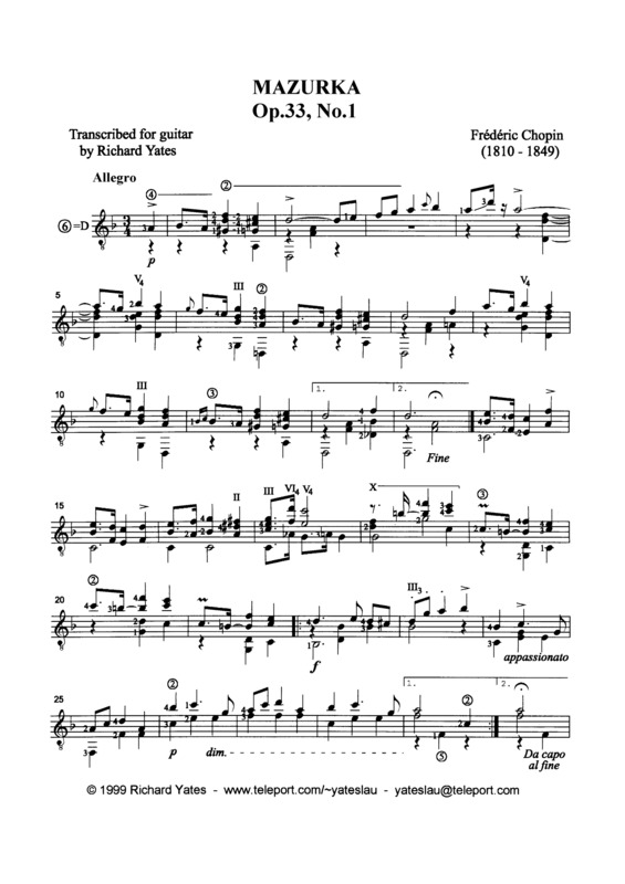 Partitura da música Mazurka Op 33 N 1