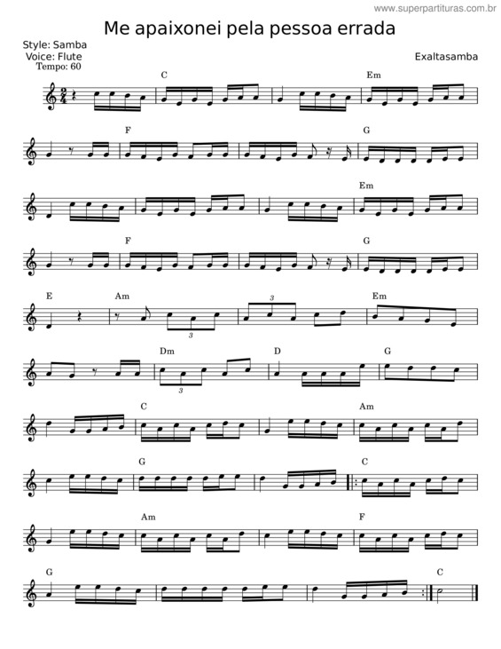 Partitura da música Me Apaixonei Pela Pessoa Errada – Exaltasamba