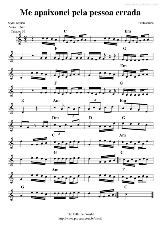 Partitura da música Me apaixonei pela pessoa errada