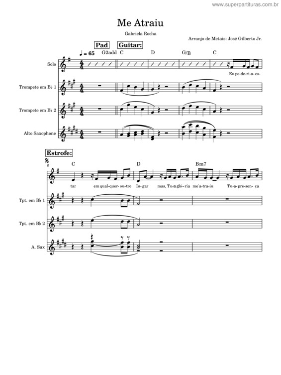 Partitura da música Me Atraiu – Gabriela Rocha – Arranjo De Metais.Mscx