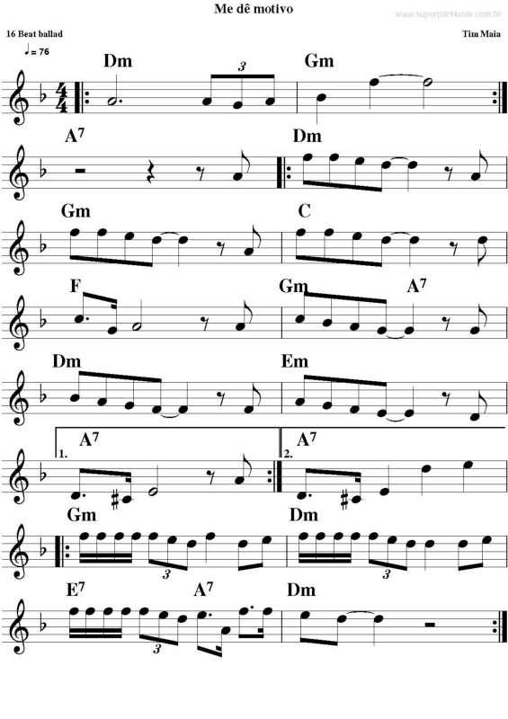 Partitura da música Me dê Motivo