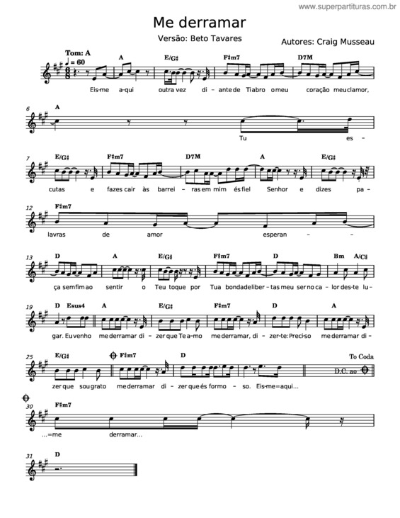 Partitura da música Me Derramar – Craig Musseau