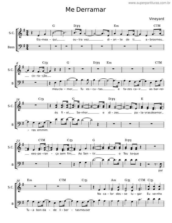 Partitura da música Me Derramar – Vineyard