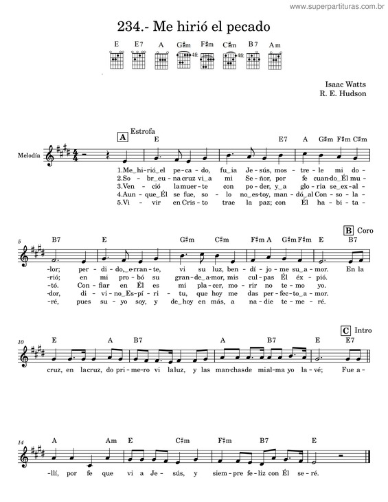 Partitura da música Me Hirió El Pecado – Isaac Watts