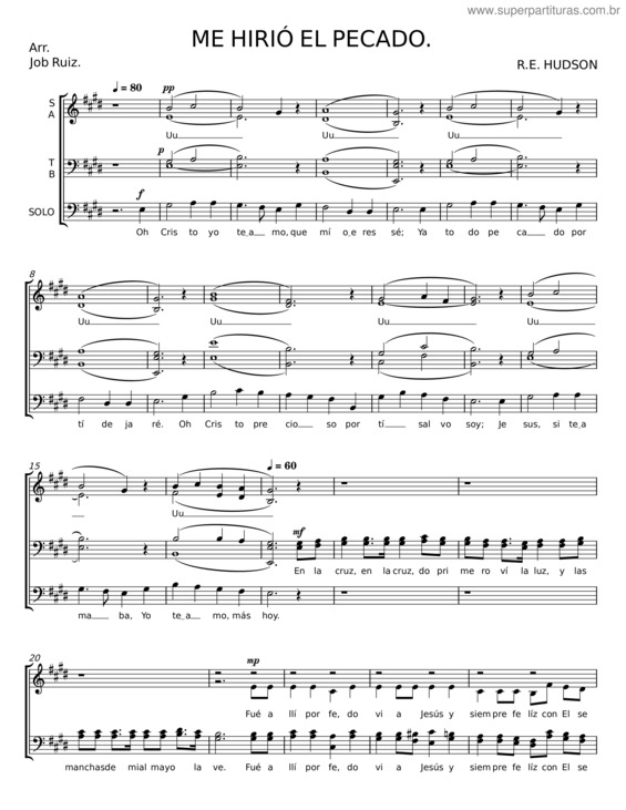 Partitura da música Me Hirió El Pecado – R. E. Hudson