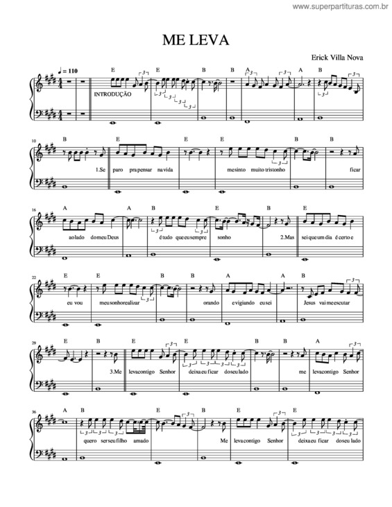 Partitura da música Me Leva – Erick Villa Nova v.3