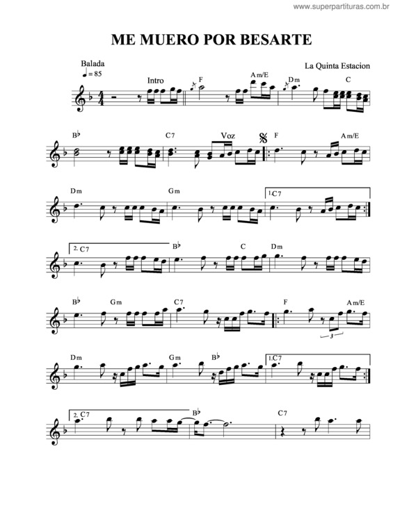 Partitura da música Me Muero Por Besarte