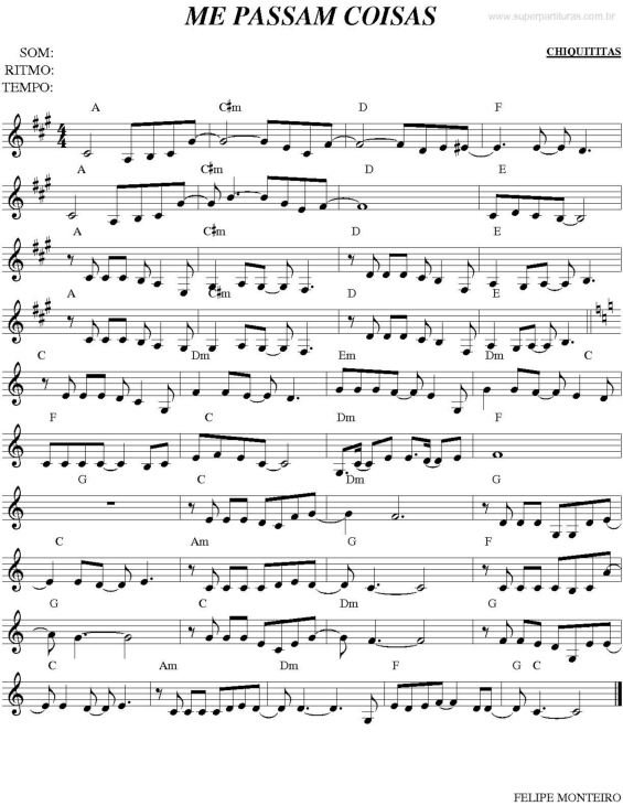 Partitura da música Me Passam Coisas (Chiquititas)