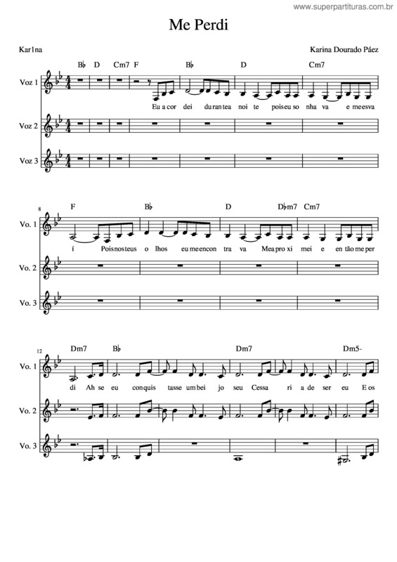Partitura da música Me Perdi – Kar1na