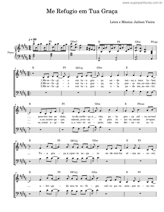 Partitura da música Me Refugio Em Tua Graça – Jailson Vieira
