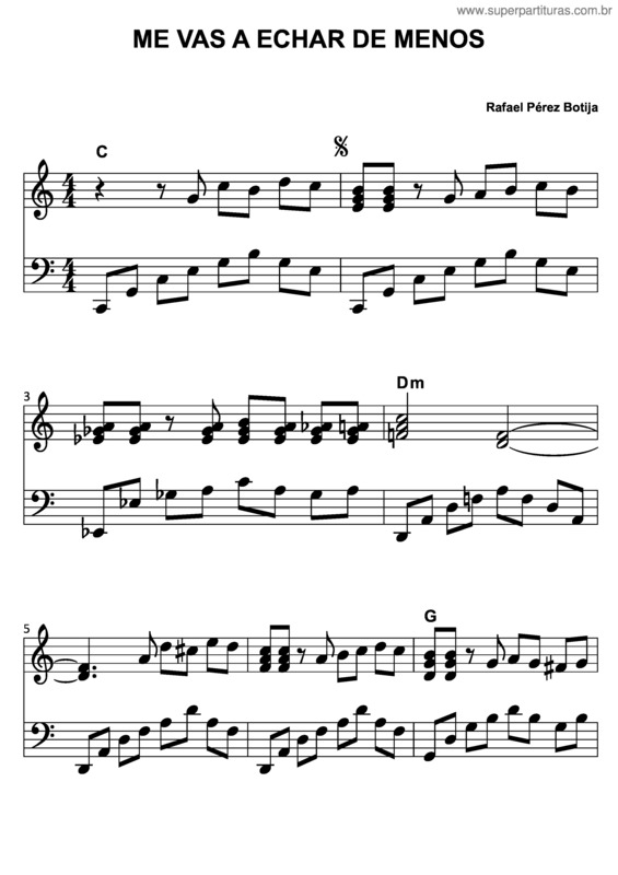 Partitura da música Me Vas A Echar De Menos