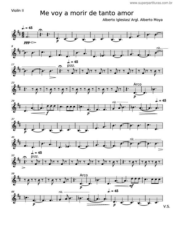 Partitura da música Me Voy A Morir De Tanto Amor