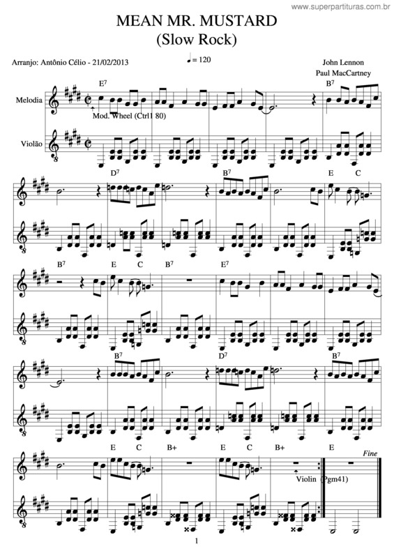 Partitura da música Mean Mr. Mustard v.3