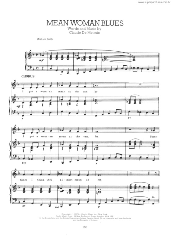 Partitura da música Mean Woman Blues v.3