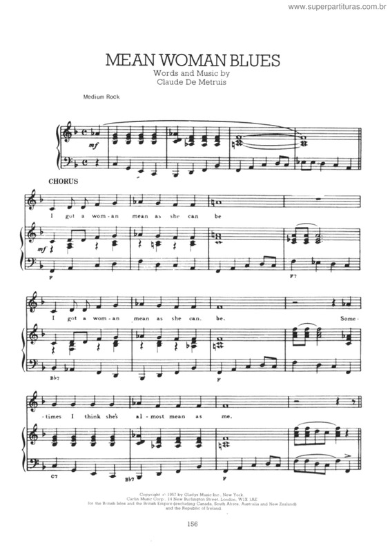 Partitura da música Mean woman blues