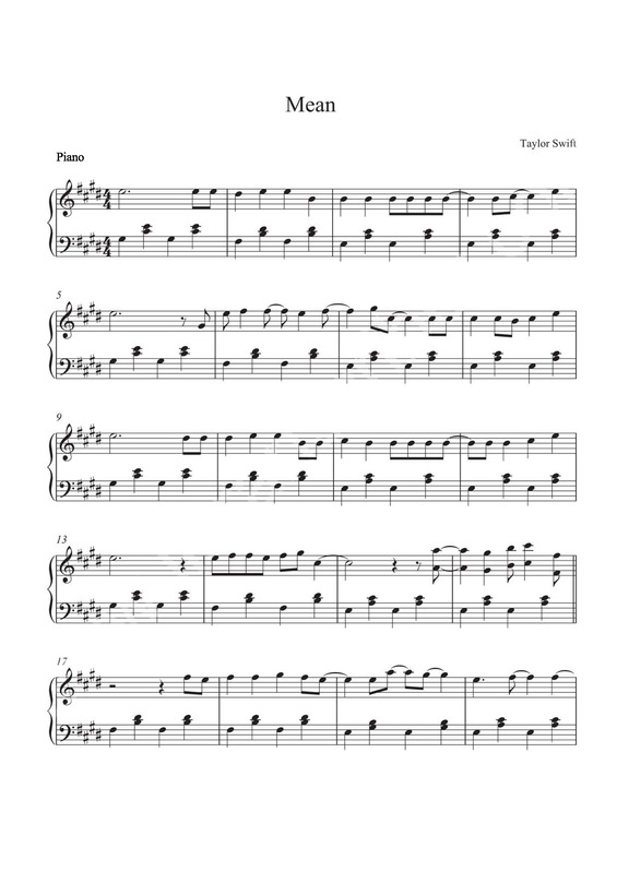 Partitura da música Mean